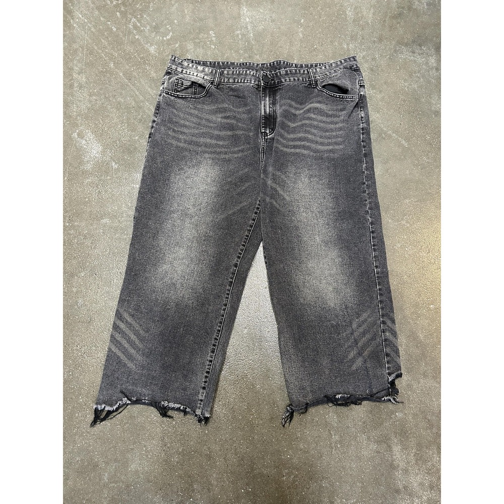Y2K Manfinity Shorts Mens 4XL Gray‎ Denim Bermuda Baggy Distressed Raw Hem